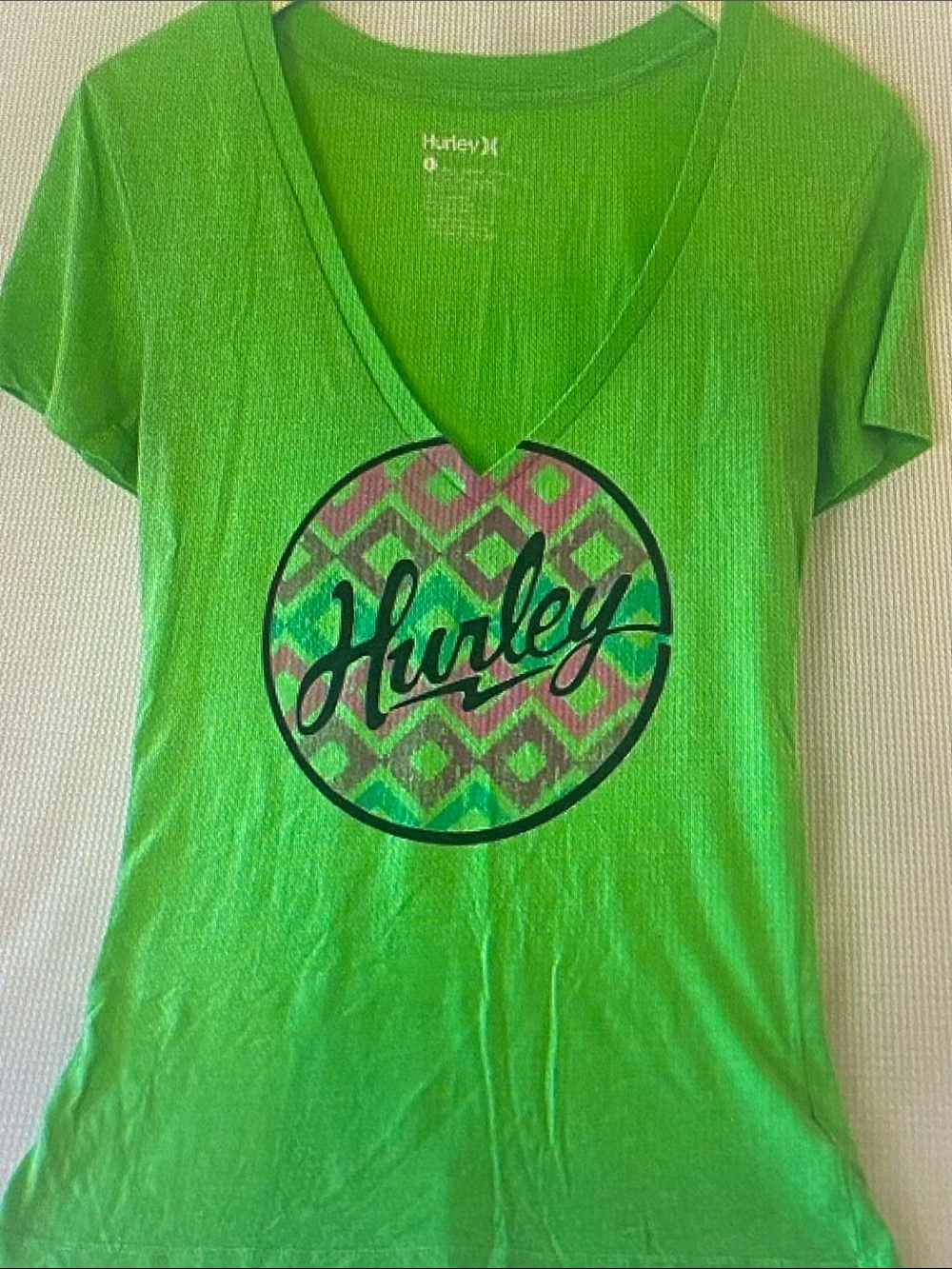 Hurley Green V‑Neck Graphic Logo Tee